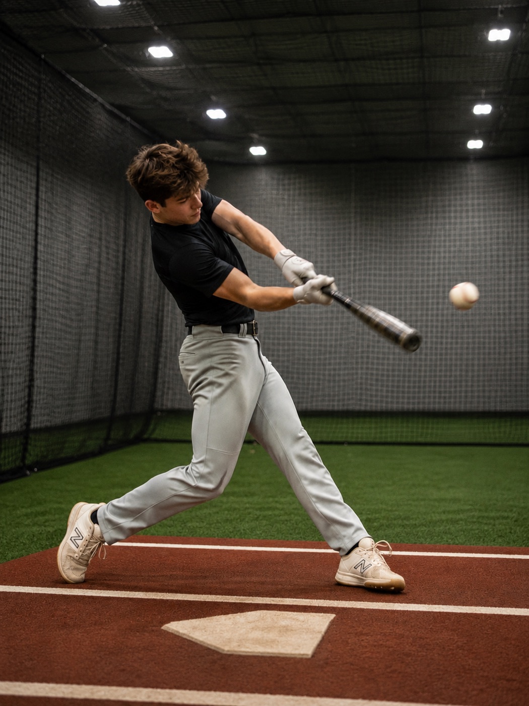 Player taking a swing in the cage at The Farm